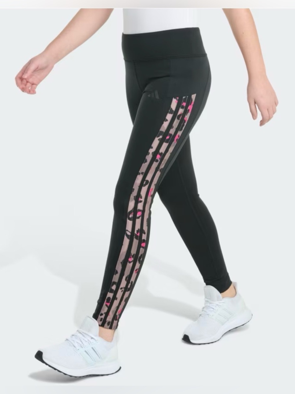 adidas Black Leggings with Pink Leopard Side Stripes